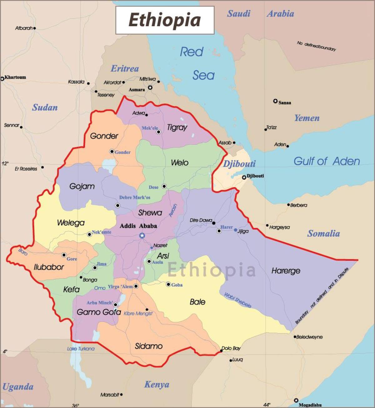Etiopija zemljevid mesta