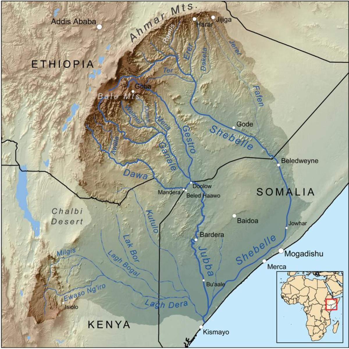 Etiopski povodja zemljevid