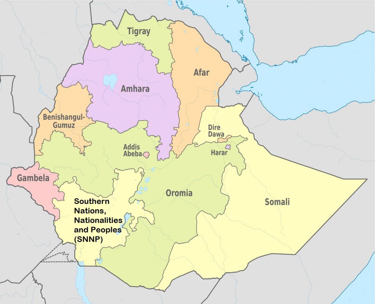 Etiopija regionalni članice zemljevid