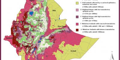 Zemljevid Etiopije malarija