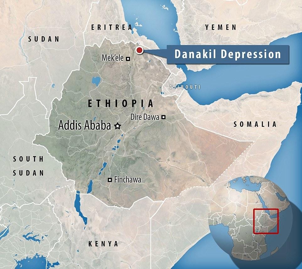 depresije danakil Etiopiji zemljevid