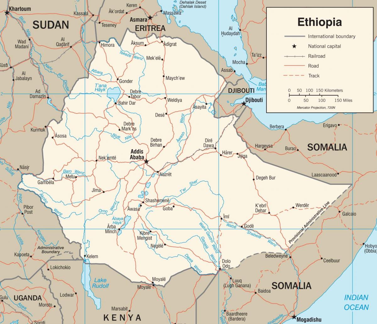 Etiopski cestnega omrežja zemljevid